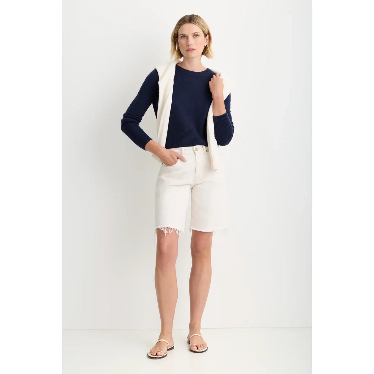 One Grey Day Blakely Cashmere Pullover - Navy Lavender