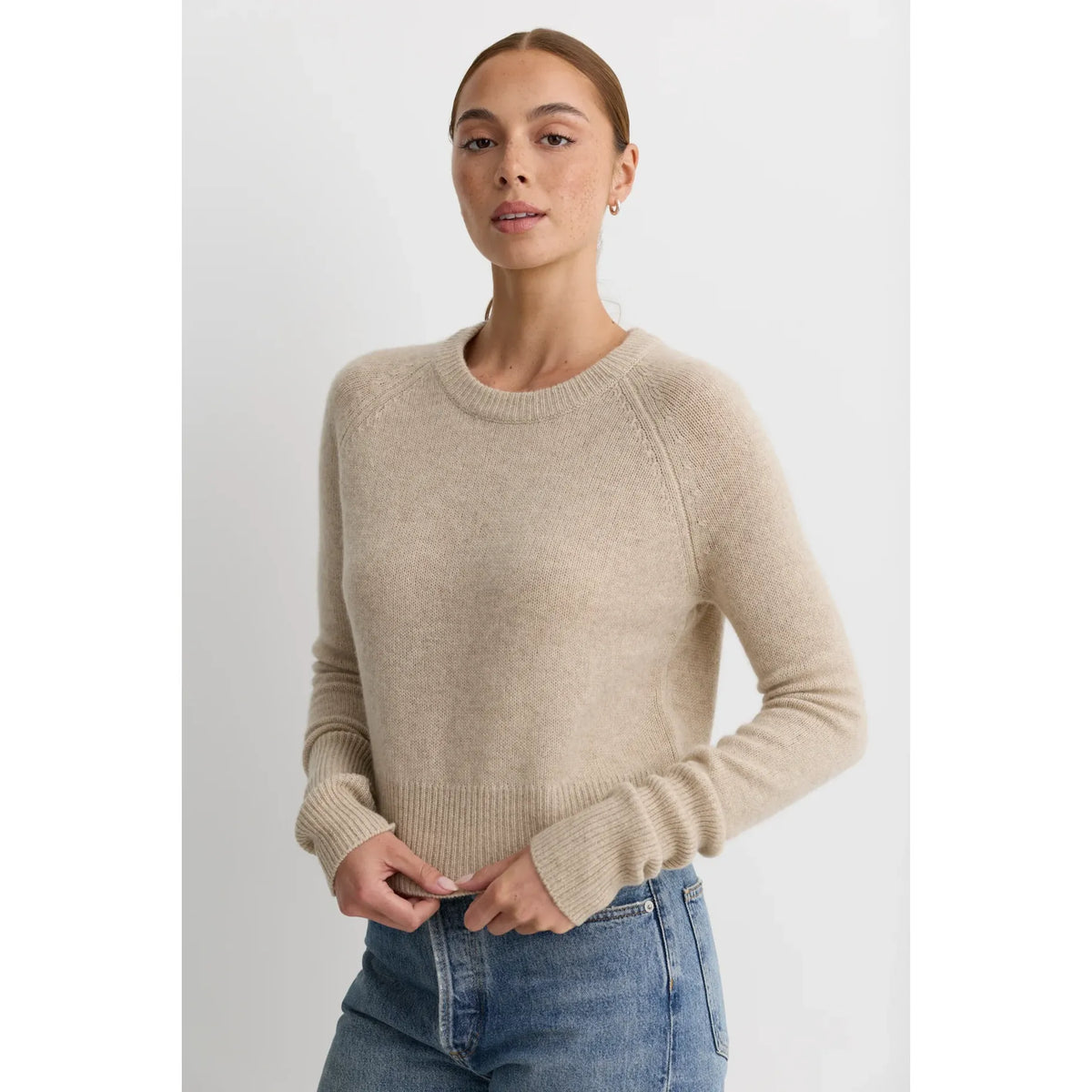 One Grey Day Blakely Cashmere Pullover - Oatmeal Lavender