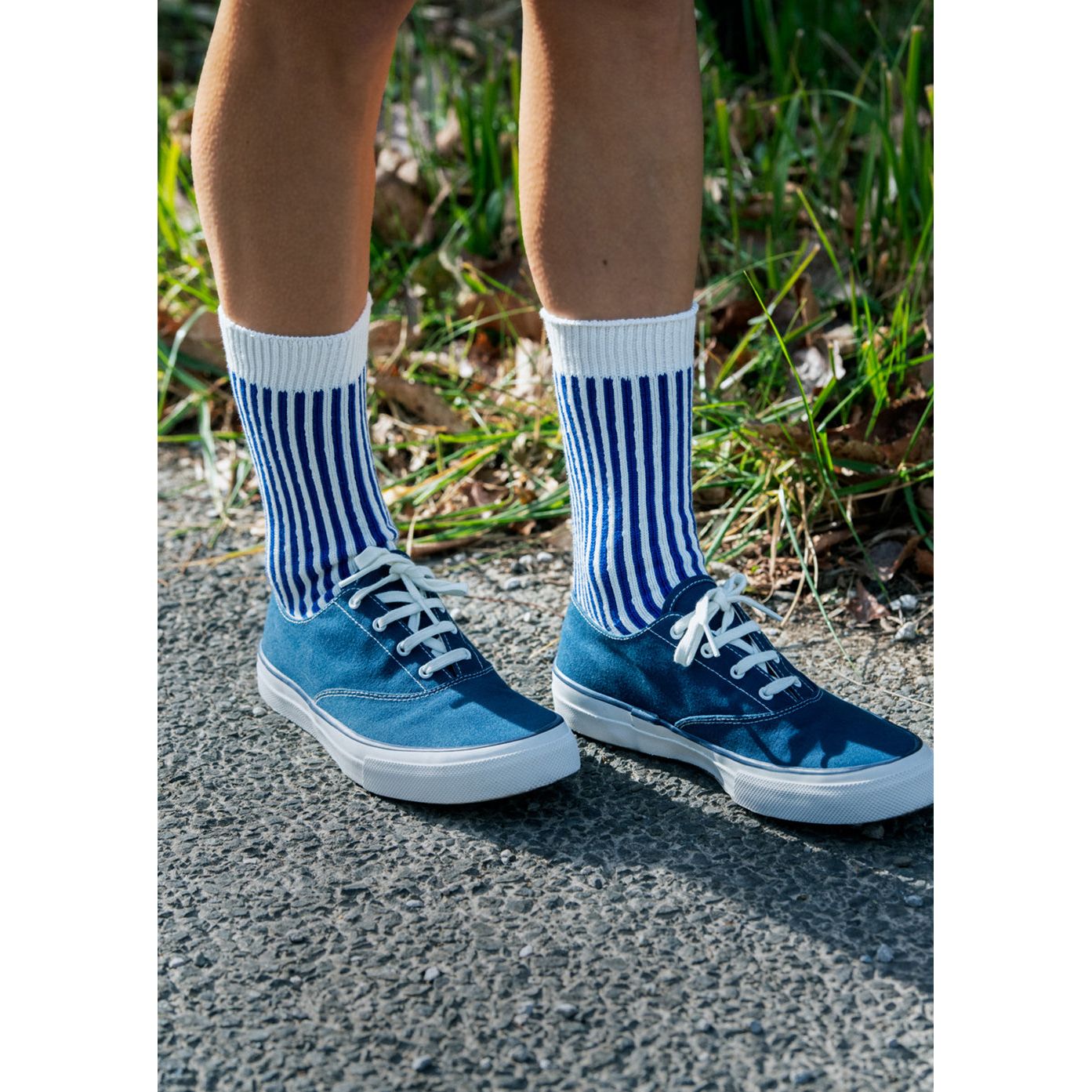 Vertical Striped Socks - White/Light Blue - DUNE + SALT