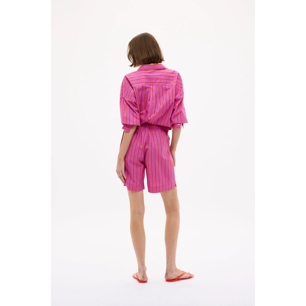 Women's Chiara long sleeve shirt by LMND in fuchsia, true red, and natural with a stylish, fitted design.