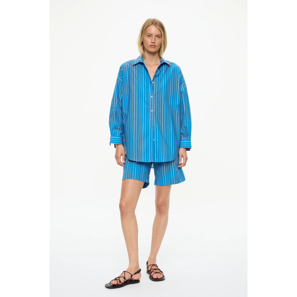 LMND Chiara Striped Mid-Length Shorts - Tutti Frutti/Ink Blue White Smoke