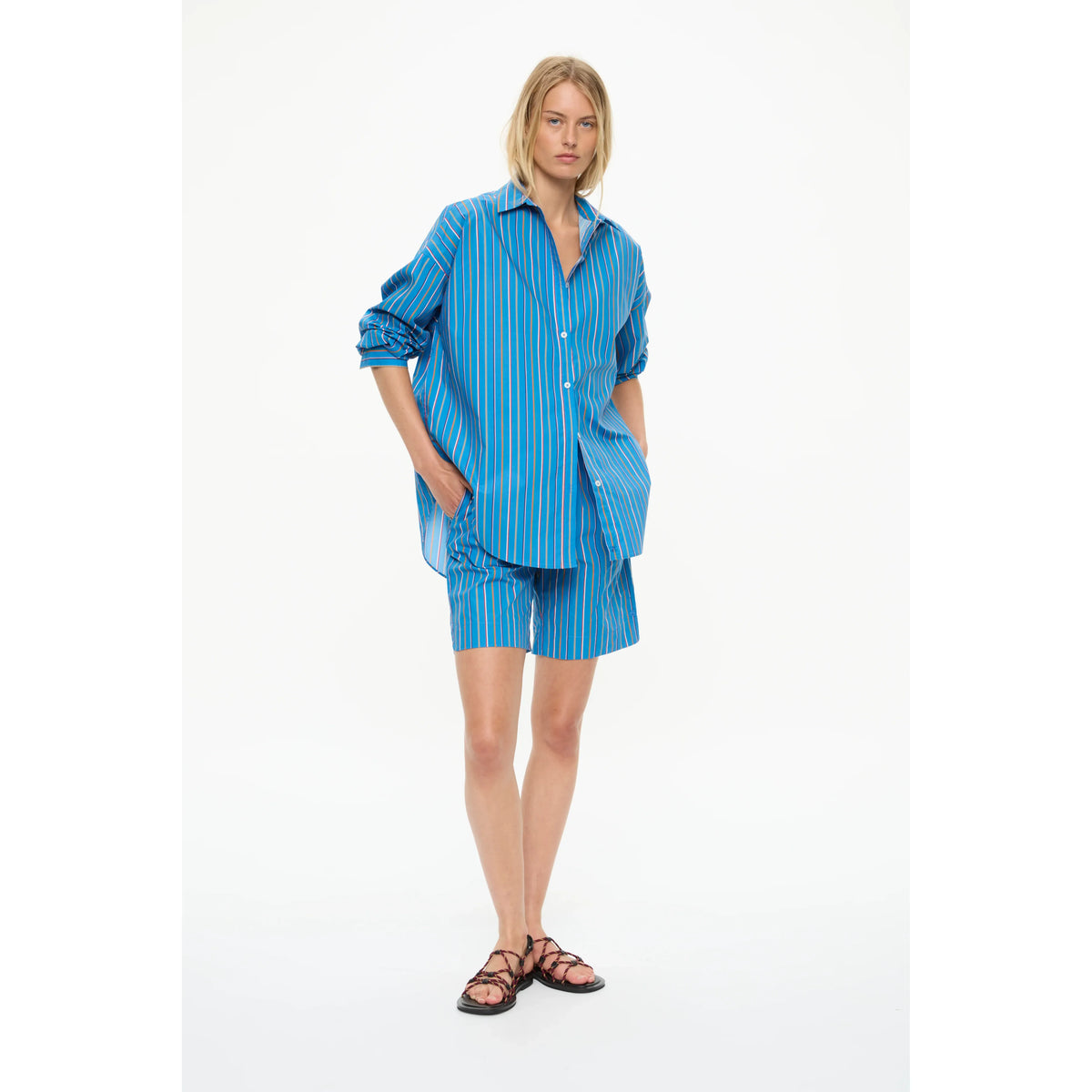 LMND Chiara Striped Mid-Length Shorts - Tutti Frutti/Ink Blue White Smoke