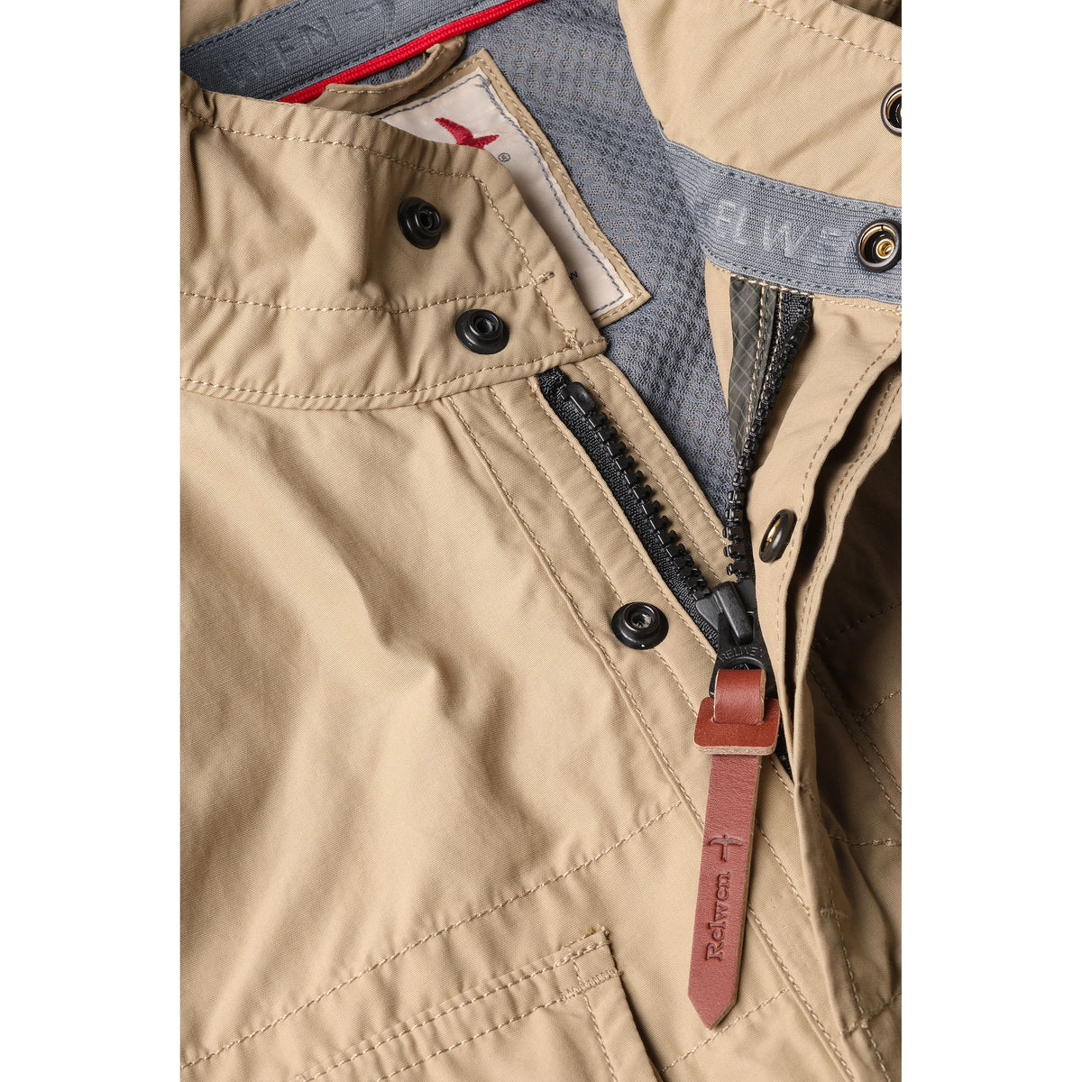 Men's Sailcloth Tanker jacket in Desert Khaki by Relwen, featuring durable sailcloth fabric and a classic casual style.