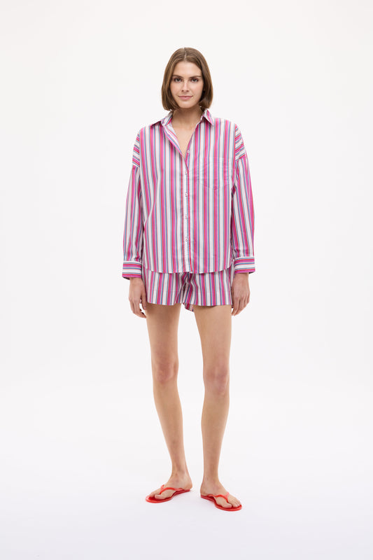 Chiara Mid Length Shorts - Fuchsia Multi Stripe
