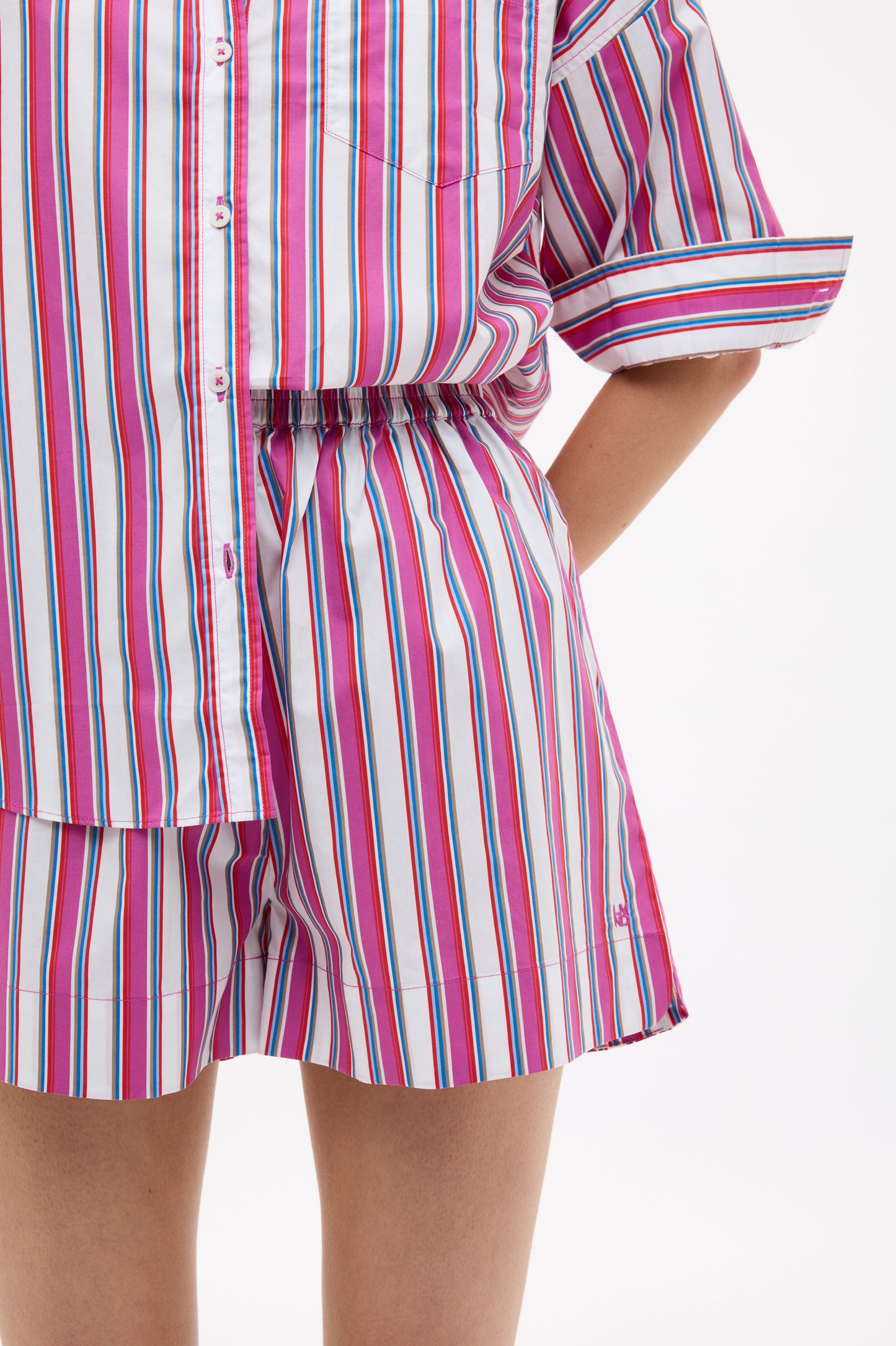 Chiara Mid Length Shorts - Fuchsia Multi Stripe