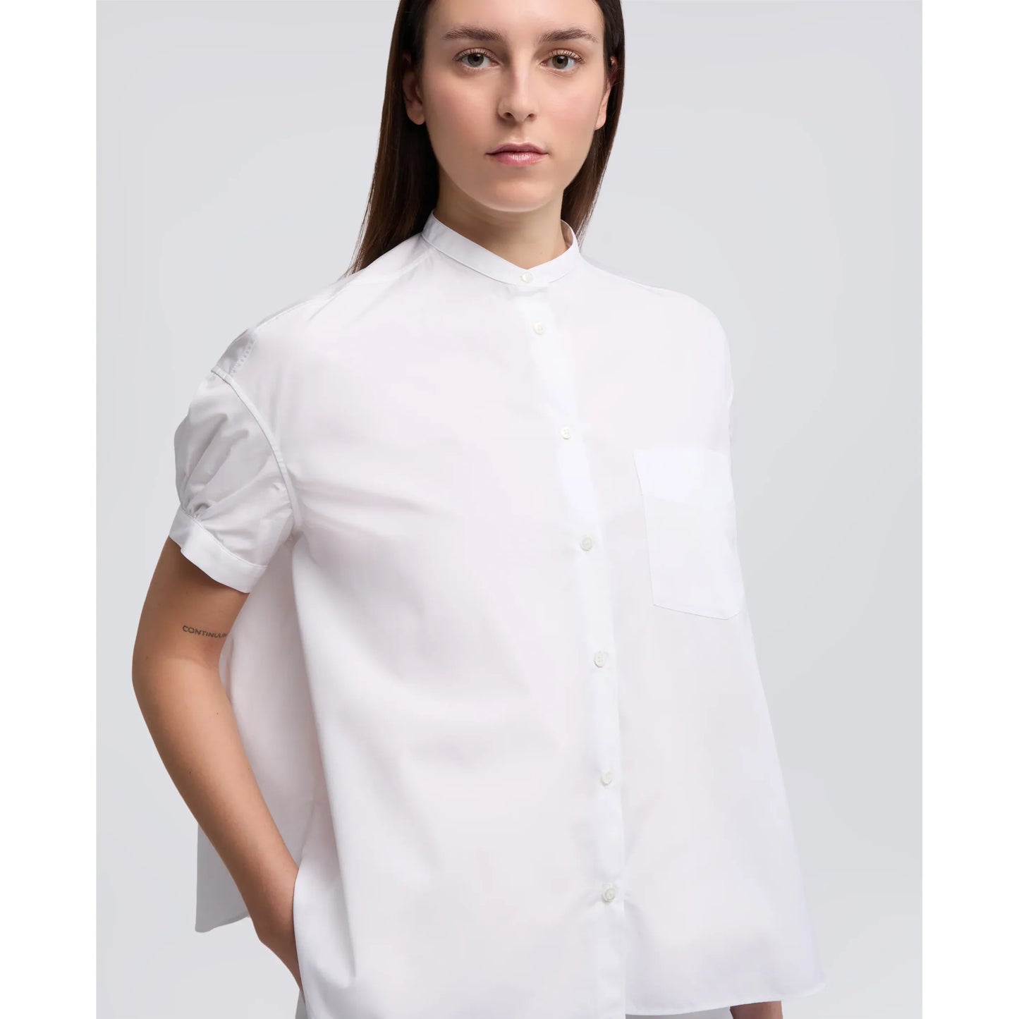 Mandarin Collar Cotton Poplin Shirt - White - DUNE + SALT