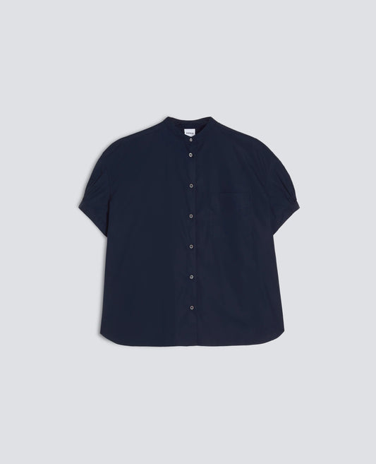 Mandarin Collar Cotton Poplin Shirt - Navy - DUNE + SALT