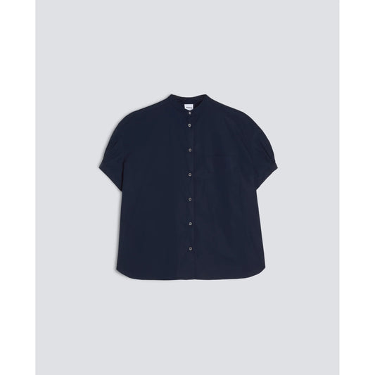Mandarin Collar Cotton Poplin Shirt - Navy - DUNE + SALT