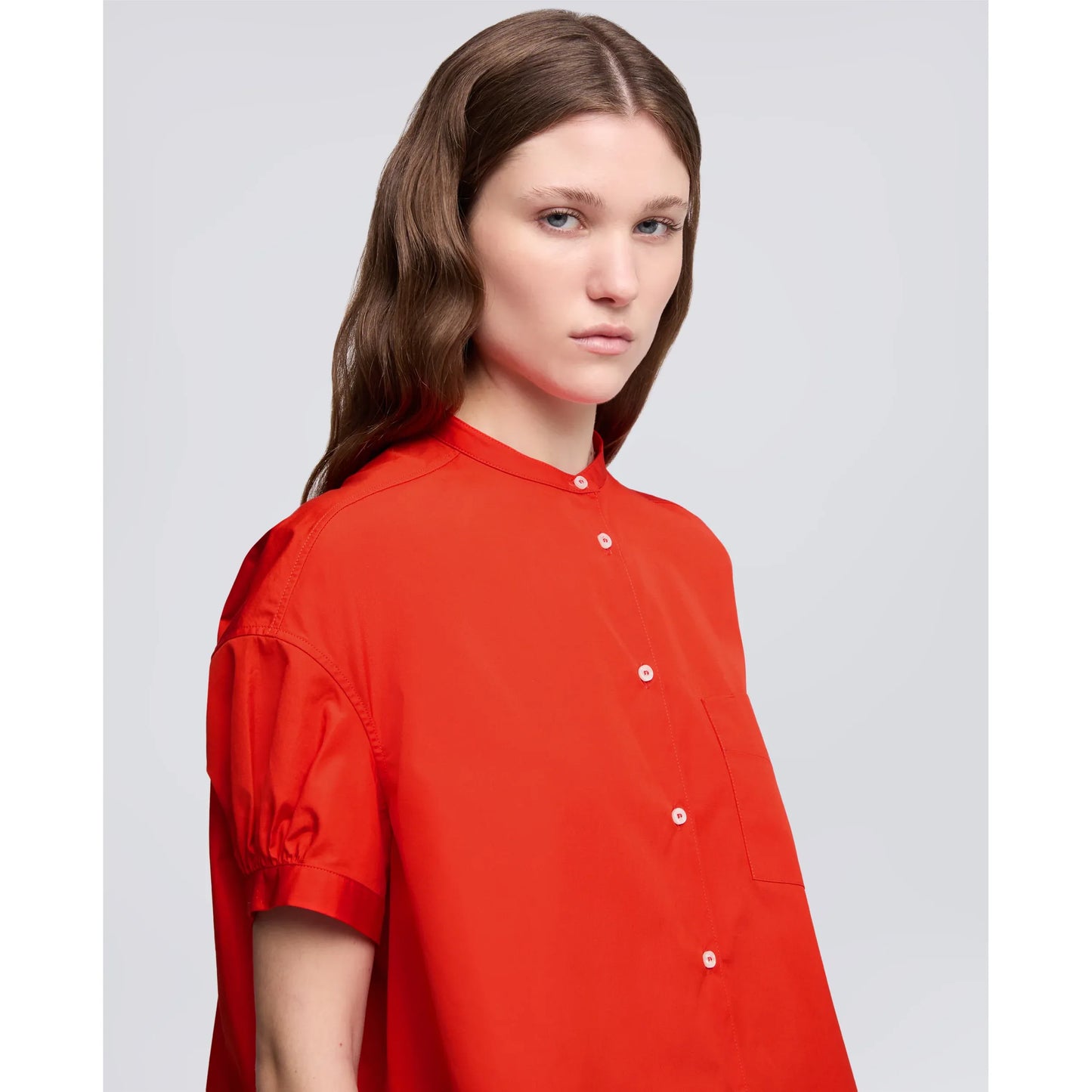 Mandarin Collar Cotton Poplin Shirt - Geranio - DUNE + SALT