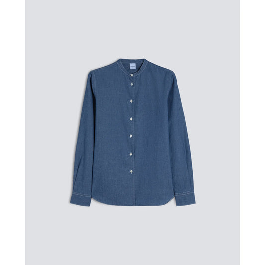 Mandarin Collar Japanese Cotton Chambray Shirt - Medium Denim - DUNE + SALT