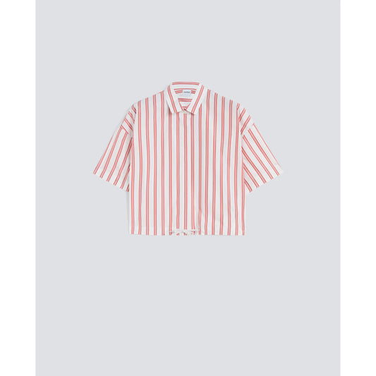 Cropped Cotton Poplin Shirt - Red Stripe - DUNE + SALT