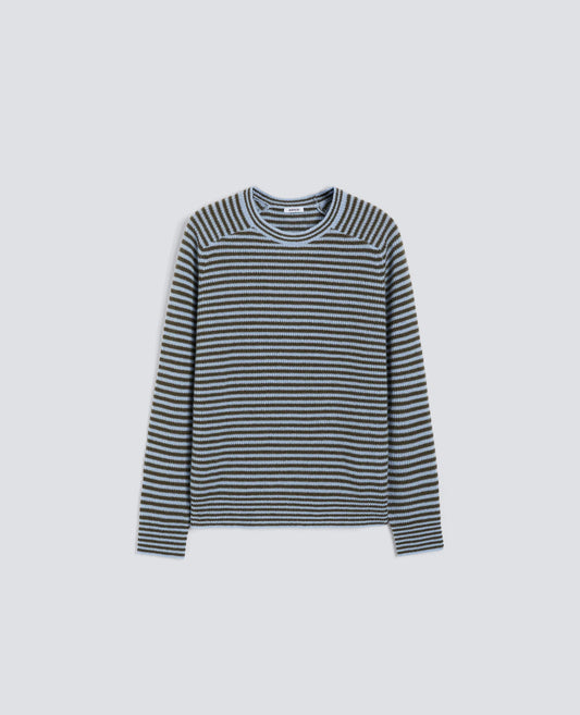 Pure Cashmere Crewneck Sweater - Light Blue Stripe - DUNE + SALT