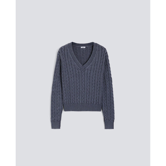 Stone-Washed Cotton Cable-Knit Sweater - Blue - DUNE + SALT