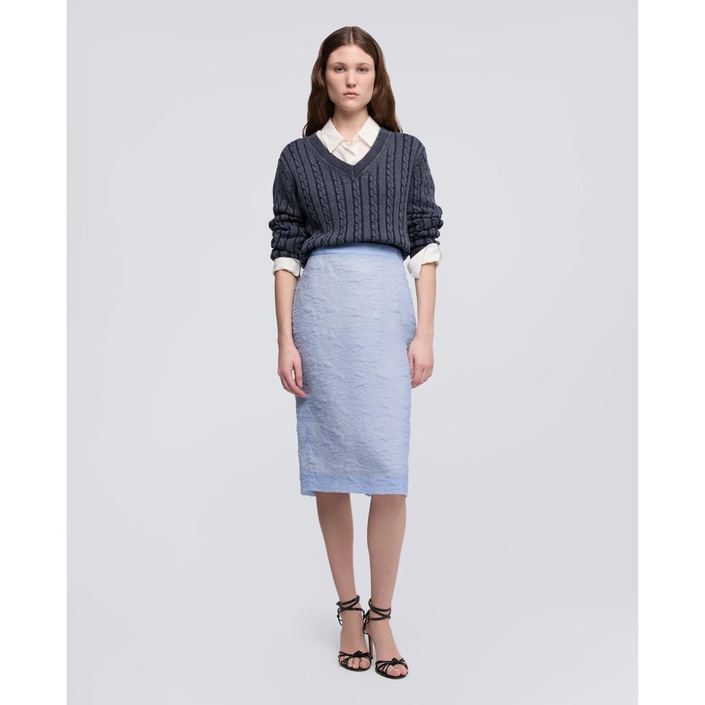 Stone-Washed Cotton Cable-Knit Sweater - Blue - DUNE + SALT