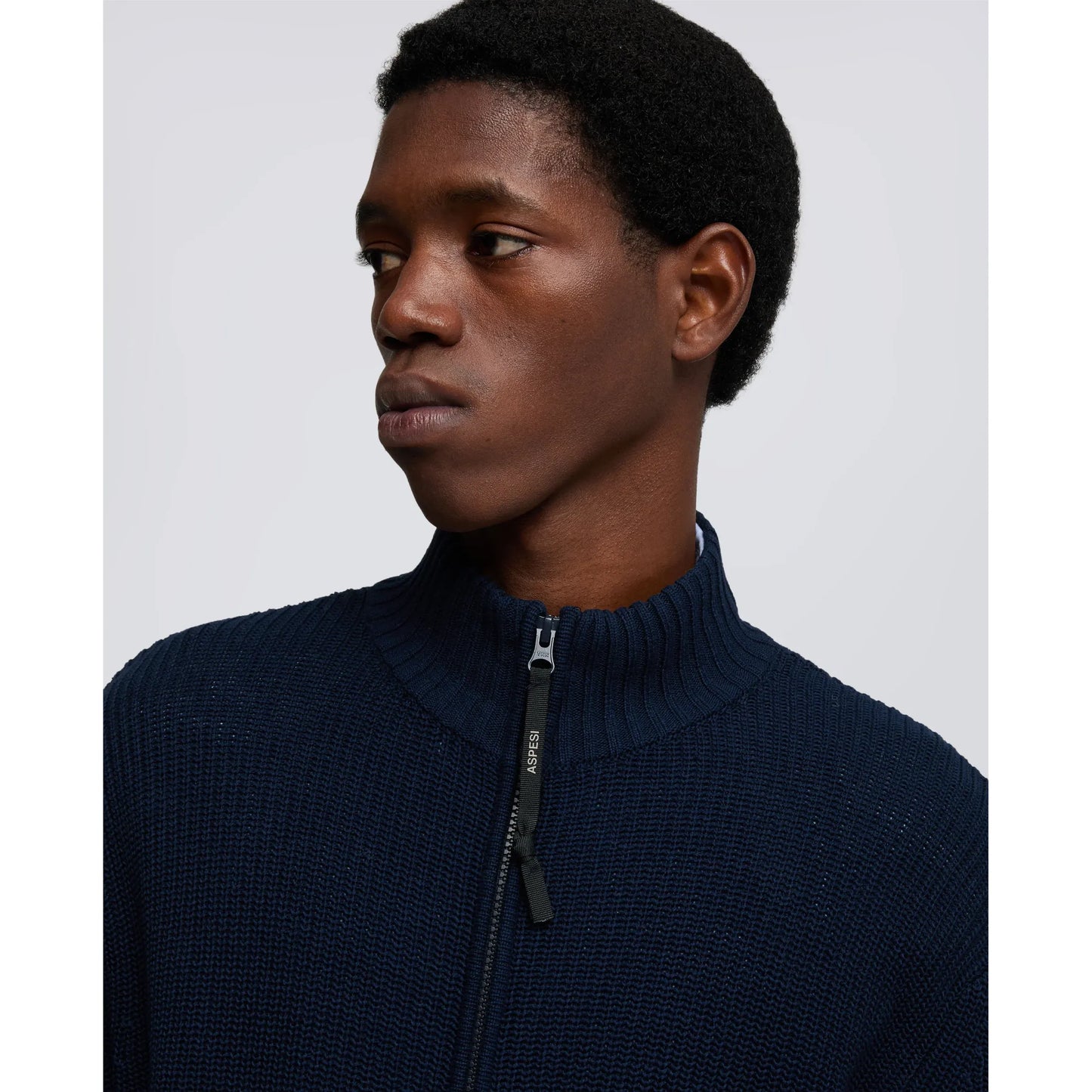 Cotton-Yarn Zip Up Sweater - Navy - DUNE + SALT
