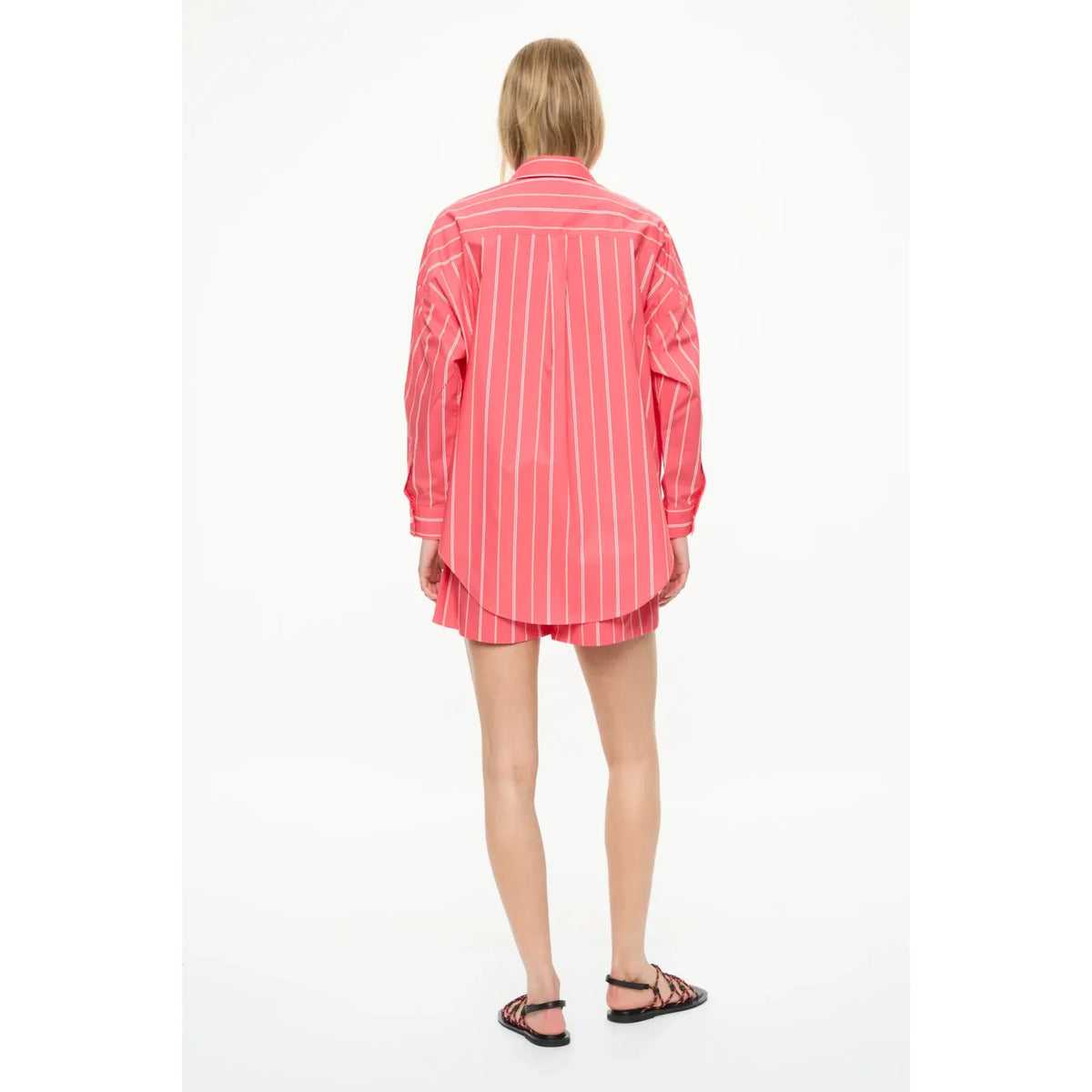 LMND Mara Striped Oversized Long Sleeve Shirt - Watermelon/Salsa/Orange/Natural White Smoke