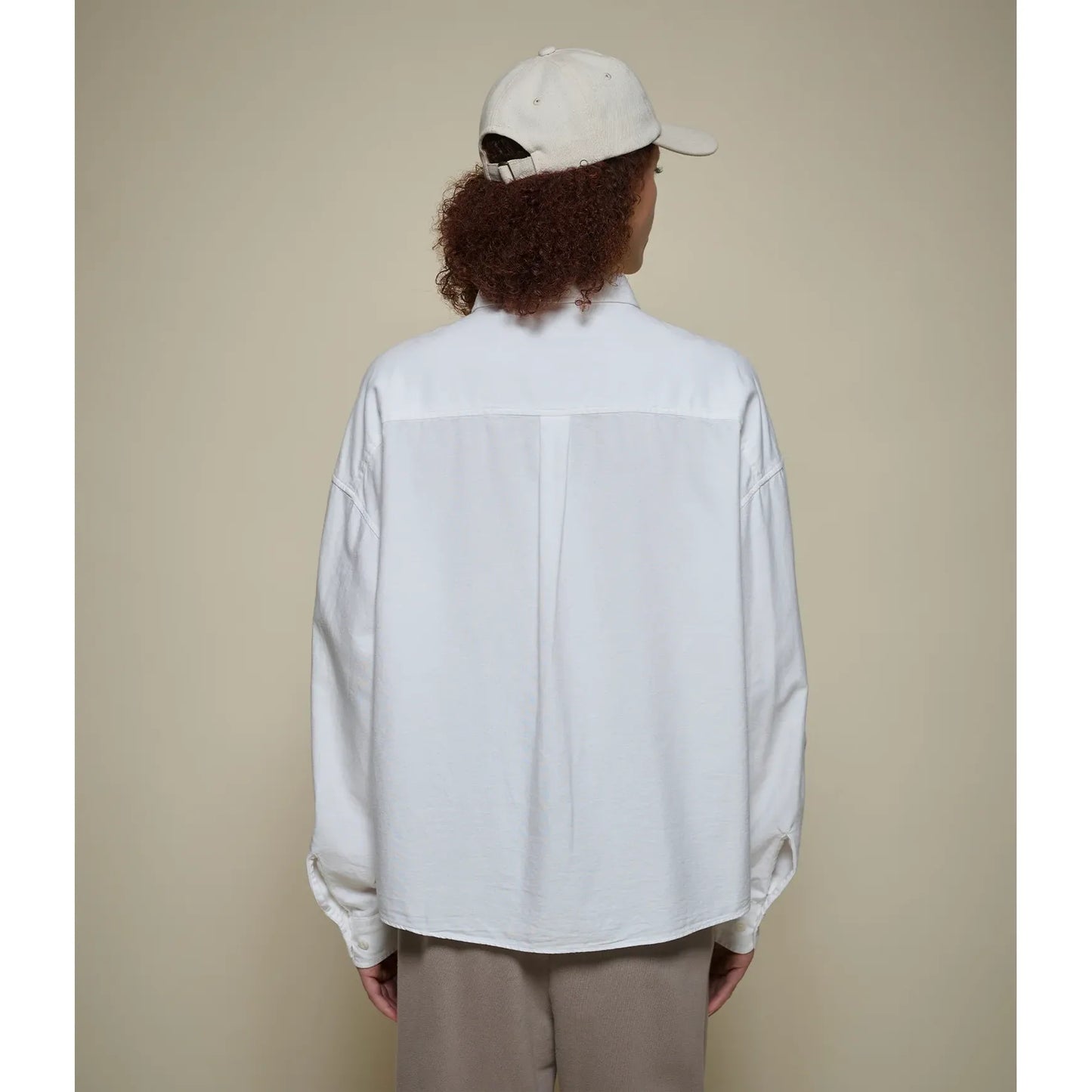 Cropped Boxy Style Cotton Oxford Long Sleeve Shirt - White - DUNE + SALT