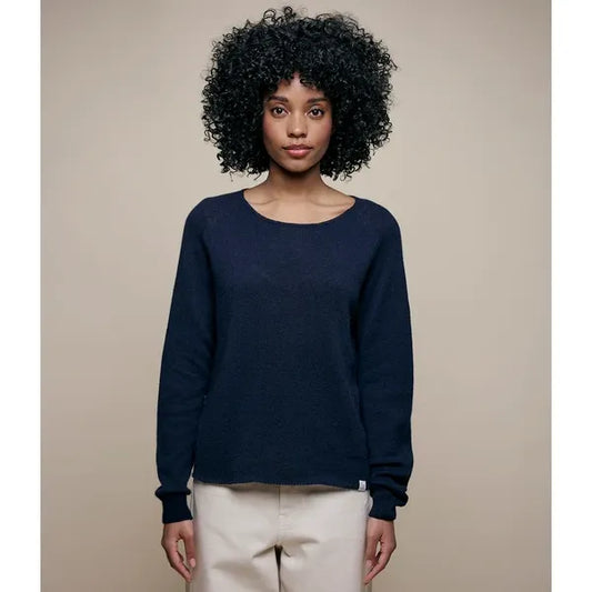 Merz b. Schwanen Lightweight Merino Wool-Cashmere-Silk Crew - Dark Navy Dark Gray