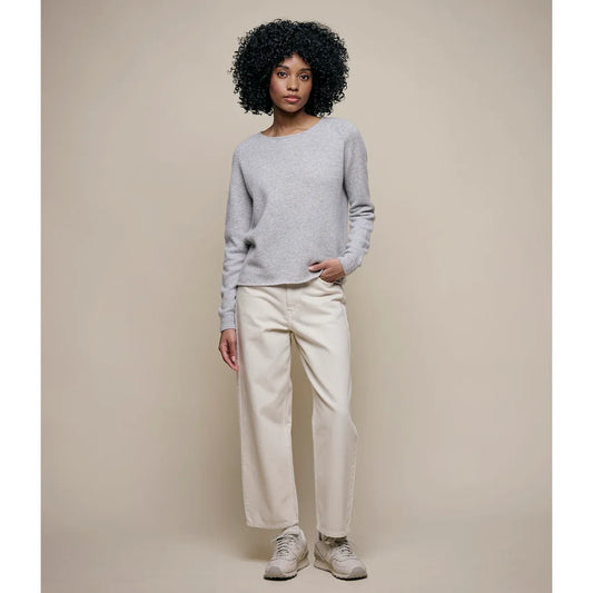 Merz b. Schwanen Lightweight Merino Wool-Cashmere-Silk Crew - Grey Melange Gray