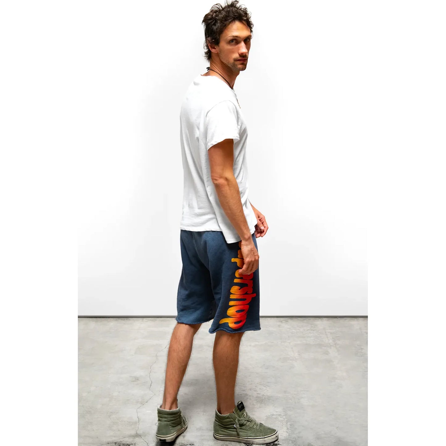 Women's Freecity SUPERSHOP Sparrow Circa05 supervintage cutoffs in mud powder, featuring distressed denim details and a relaxed fit.