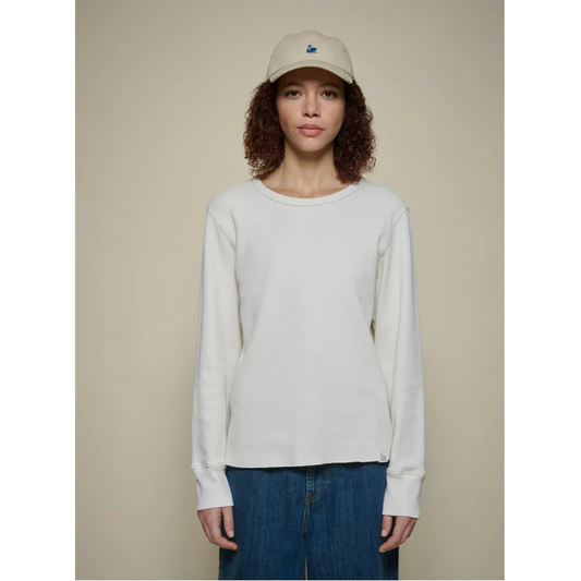 Merz b. Schwanen Diamond-Patterned Cotton Thermal Women's Longsleeve - Beige Dark Gray