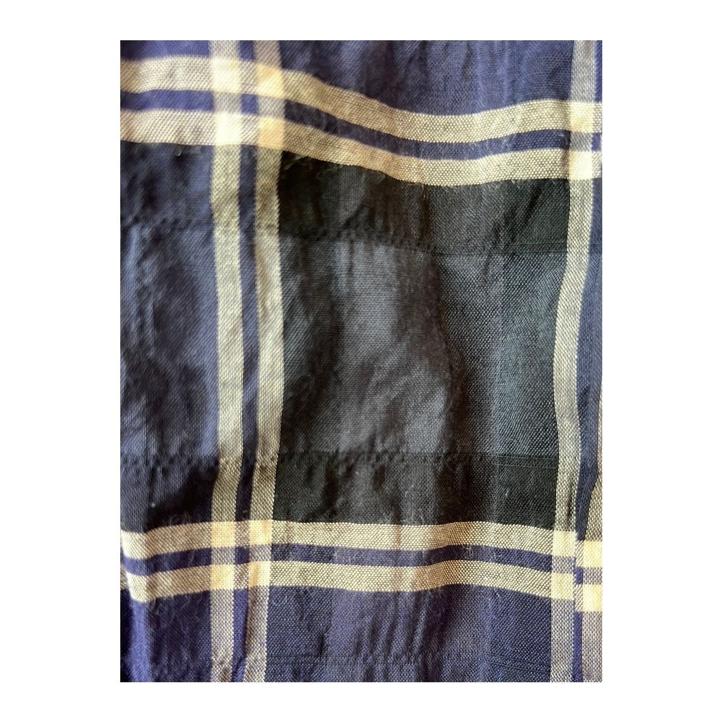 Shirring Check Regular Collar Long Shirt - Navy Plaid - DUNE + SALT