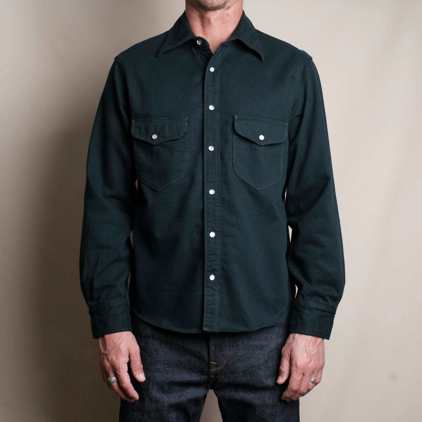 Bode Twill Western Shirt - Forest Green