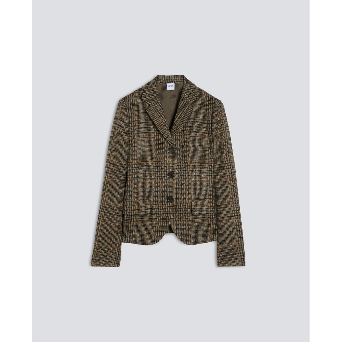 Aspesi Check Wool Jacket - Military Check Dark Olive Green