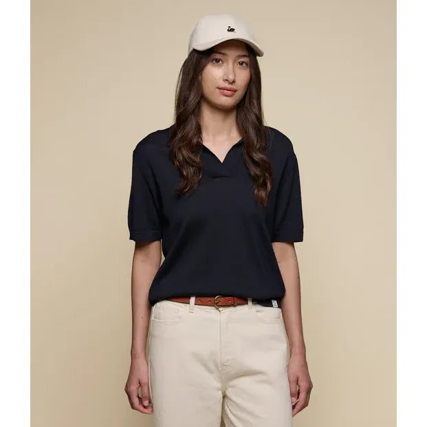 Refined Merino Wool Short Sleeve Women's Polo Shirt - Dark Navy - DUNE + SALT
