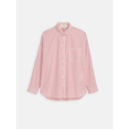 Jo Striped Shirt In Cotton Poplin - White/Red Stripe - DUNE + SALT