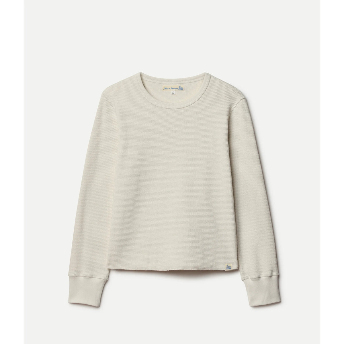 Beige women's cotton thermal longsleeve with diamond pattern from Merz b. Schwanen, showcasing the textured fabric and long sleeves.