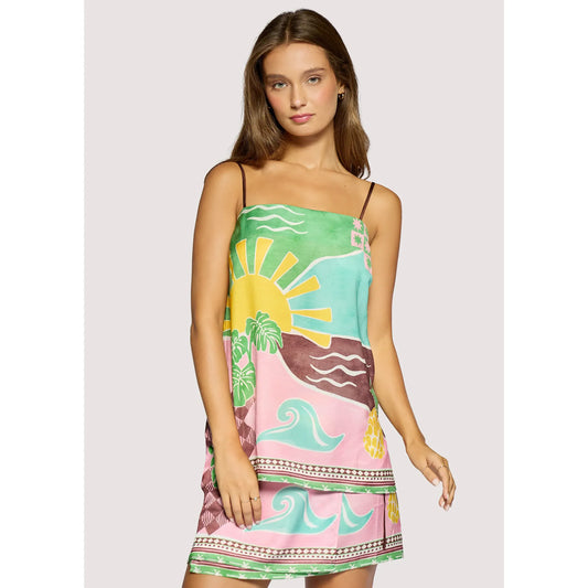 Women's Isla Spell Top by Lost + Wander in green multi with a relaxed fit and vibrant pattern.