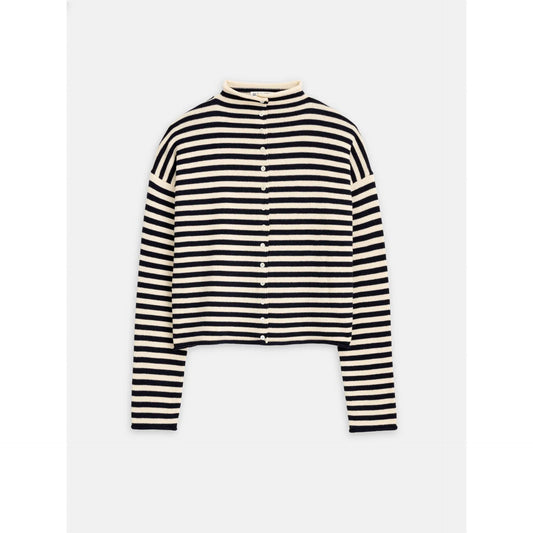 Taylor Striped Cardigan in Cotton Cashmere - Navy/Ivory - DUNE + SALT