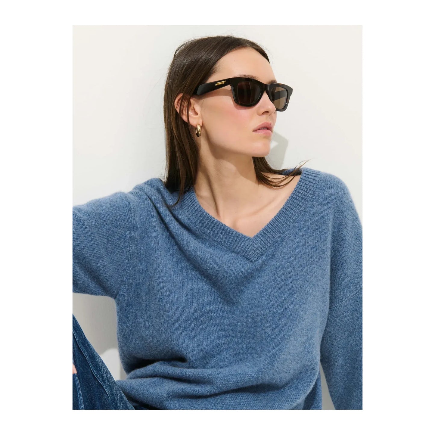 Rowan Cashmere V-Neck Sweater - Baltic - DUNE + SALT