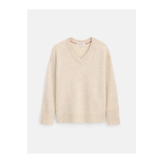 Rowan Cashmere V-Neck Sweater - Heather Ecru - DUNE + SALT