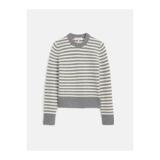 Marais Striped Cashmere Crewneck Sweater - Heather Grey/Ivory - DUNE + SALT