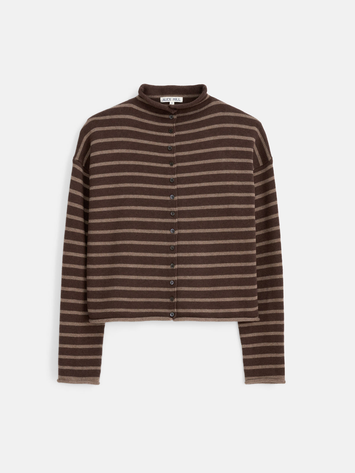 Taylor Striped Cardigan in Cotton Cashmere - Chocolate/Truffle