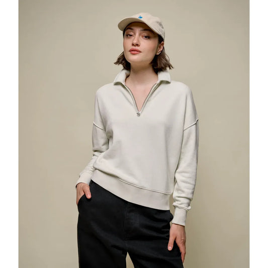 Merz b. Schwanen Cropped Retro Fleece Women's Half-Zip Sweatshirt - Grey Melange Dark Gray