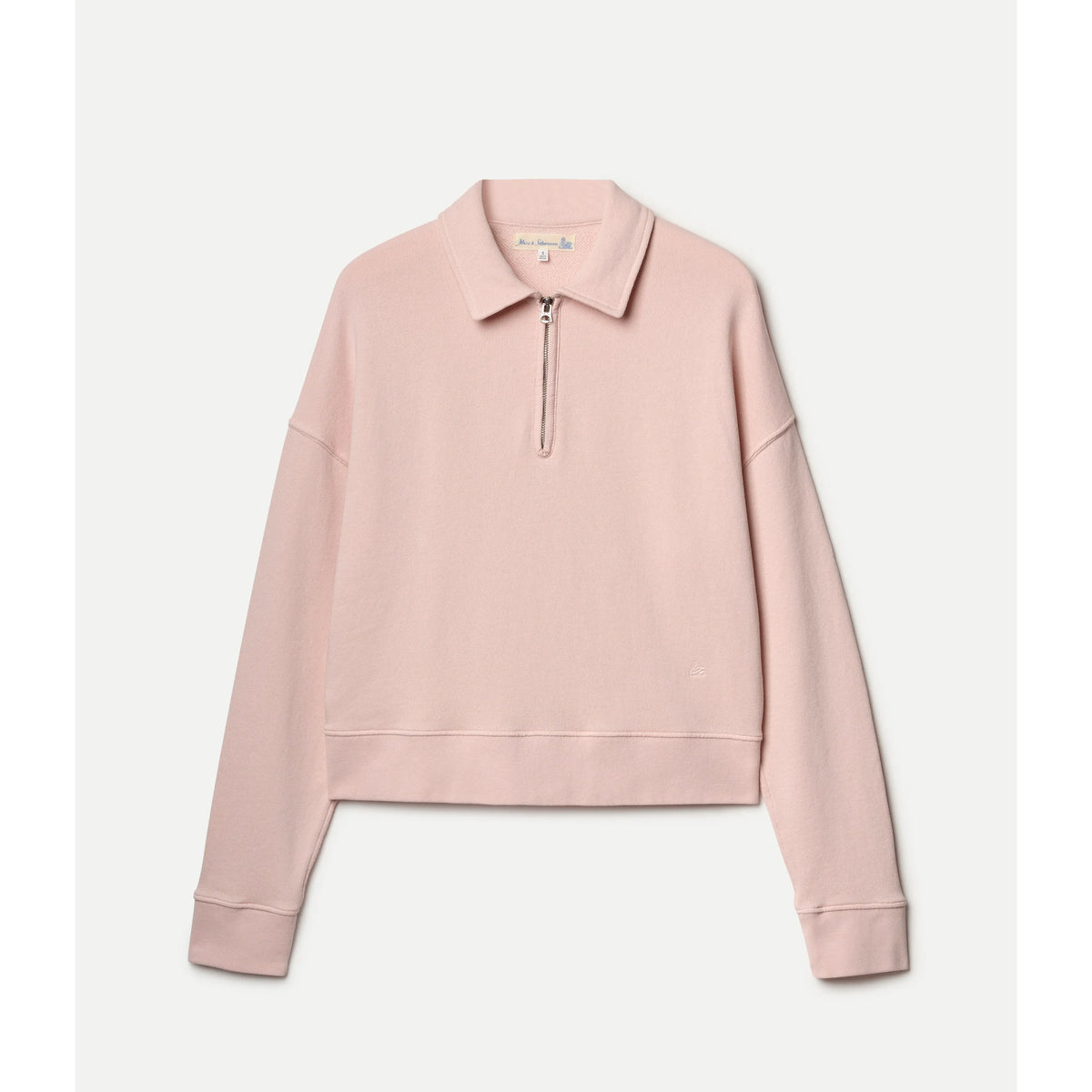 Women's cropped retro fleece half-zip sweatshirt by Merz b. Schwanen in shell color, featuring a cozy fleece texture and half-zip closure.