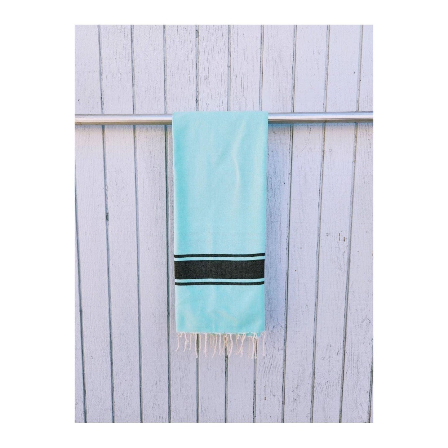 Turkish Beach Towel Sarong - Aqua/Black - DUNE + SALT