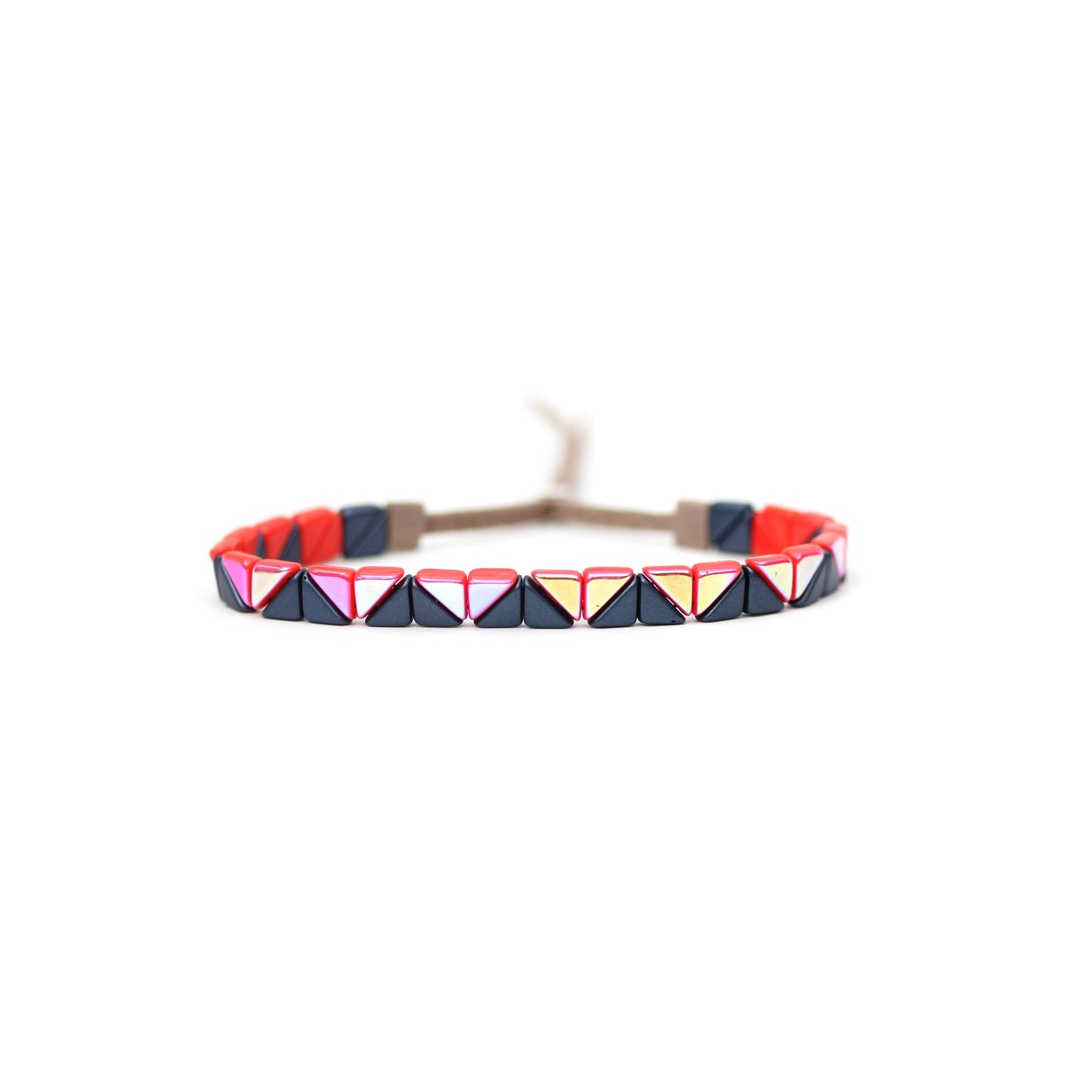 JRTR1 Iridescent Glass Beaded Bracelet - Red/Navy - DUNE + SALT