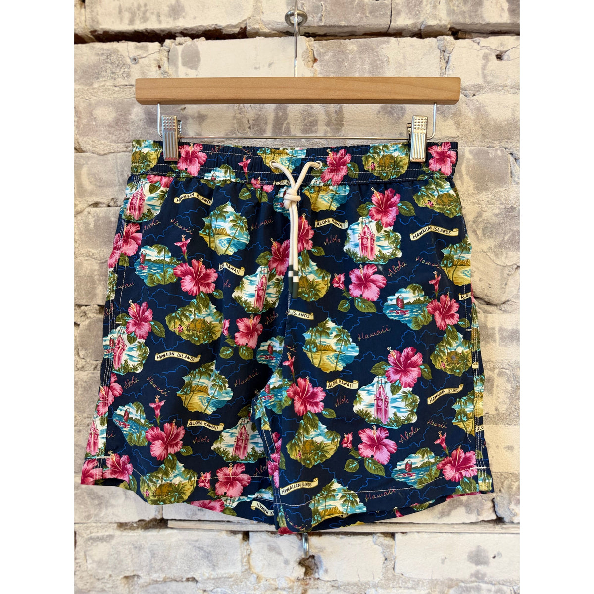 Hartford Men's "Aloha" Nylon Woven Swimshort - Navy Gray