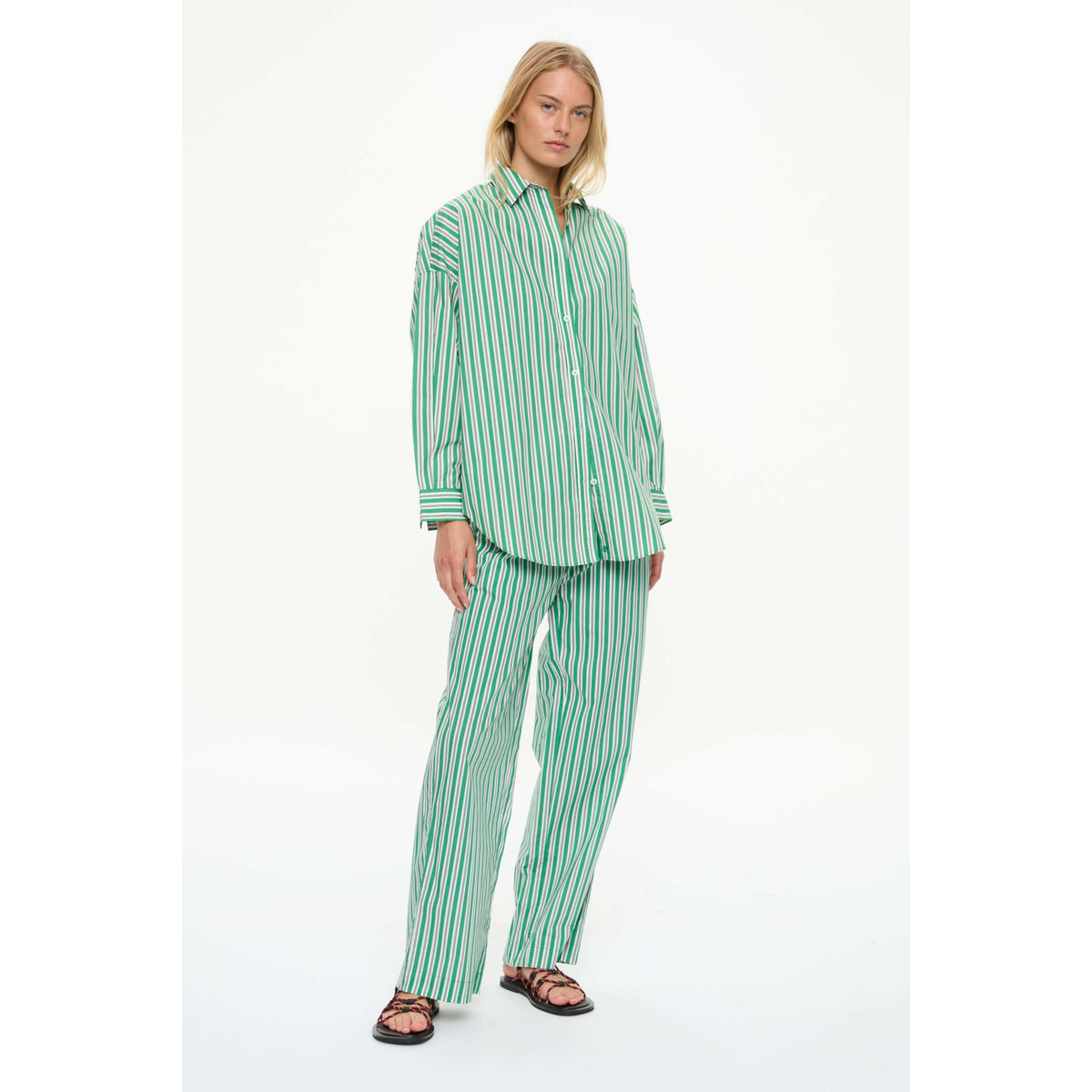 LMND Cala Striped Drawstring Pants - Green Hills/White/Navy White Smoke