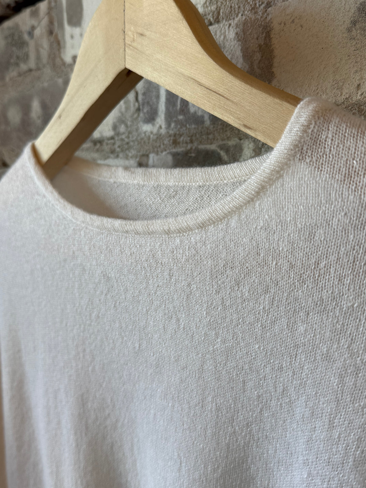 Women's white V::Room Cashmere Linen Knit Long Sleeve Crew, soft and cozy knit top with a relaxed fit.