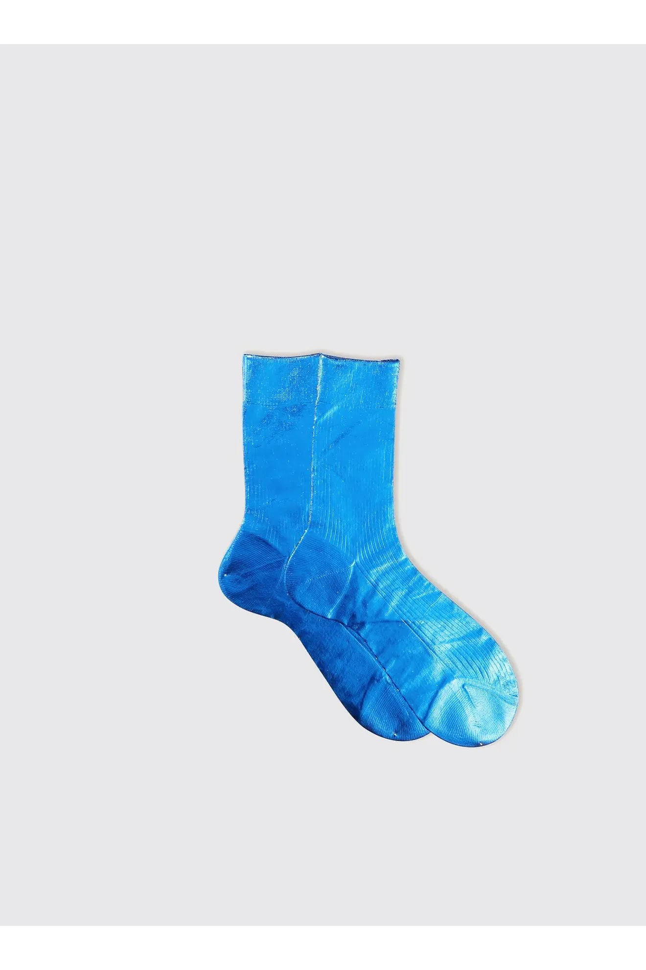 One-Rib Laminated Silk Socks - Cielo