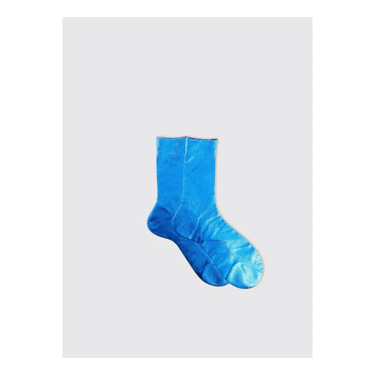 One-Rib Laminated Silk Socks - Cielo