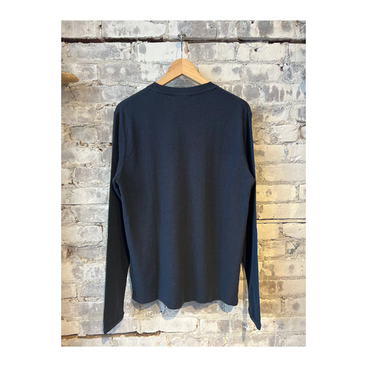Navy blue men's Clive Waffle Knit Tee by NN07, showing close-up of textured waffle knit fabric and classic fit.