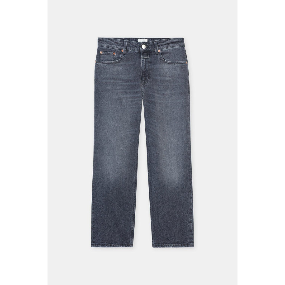 Women's Milo Comfort Stretch Straight Jean in mid grey by Closed, featuring a mid-rise fit and classic denim style.