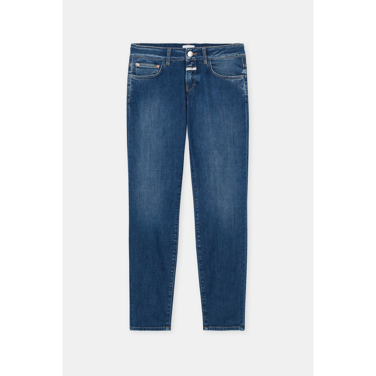 Women's Baker Skinny Jean by Closed in dark blue denim, fitted style, with classic five-pocket design and slim fit silhouette.