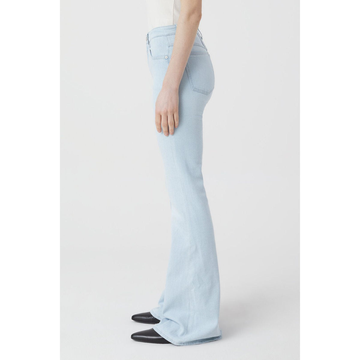 Women's Rawlin Blue Denim by Closed, light blue slim-fit jeans with classic denim texture and stitching details.